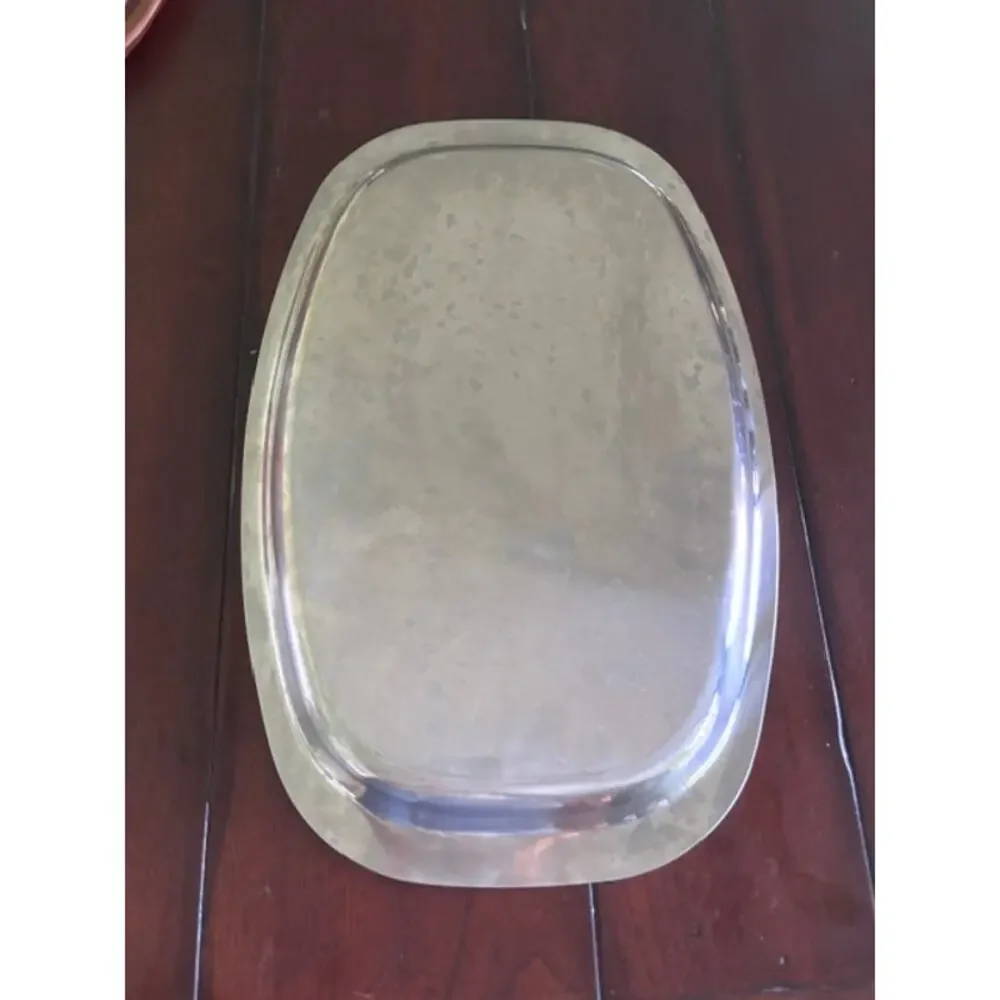 Vintage Gense Sweden 18/8 Stainless Carving Platter Wood Board MCM 19